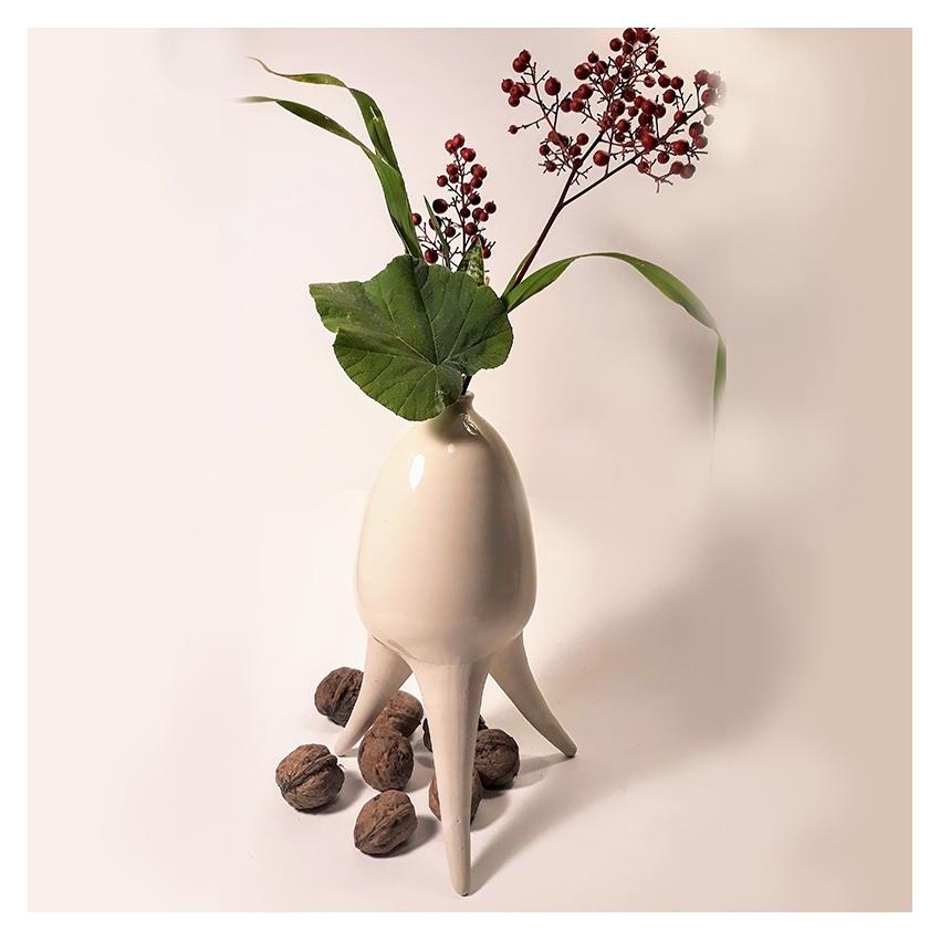 Vase tripode soliflore artisanal en grès, émaillé transparent EBonny.Céramiste - marketplace MyMarchy